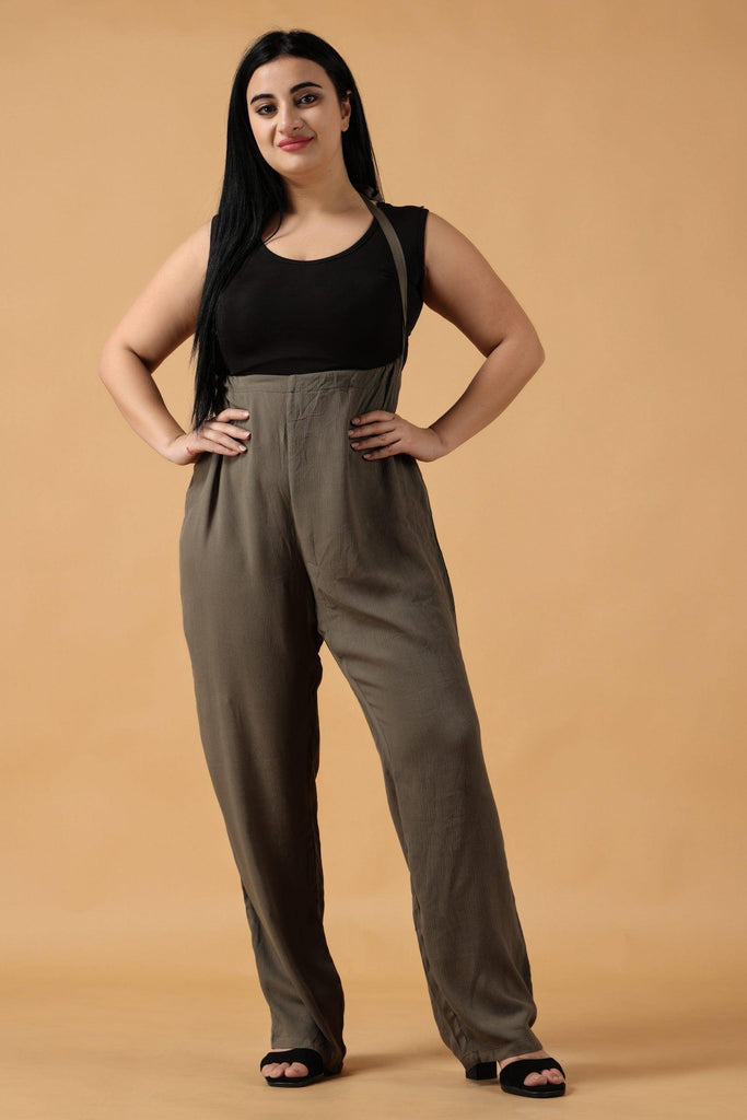 Model wearing Viscose Crepe Jumpsuit with Pattern type: Solid-12
