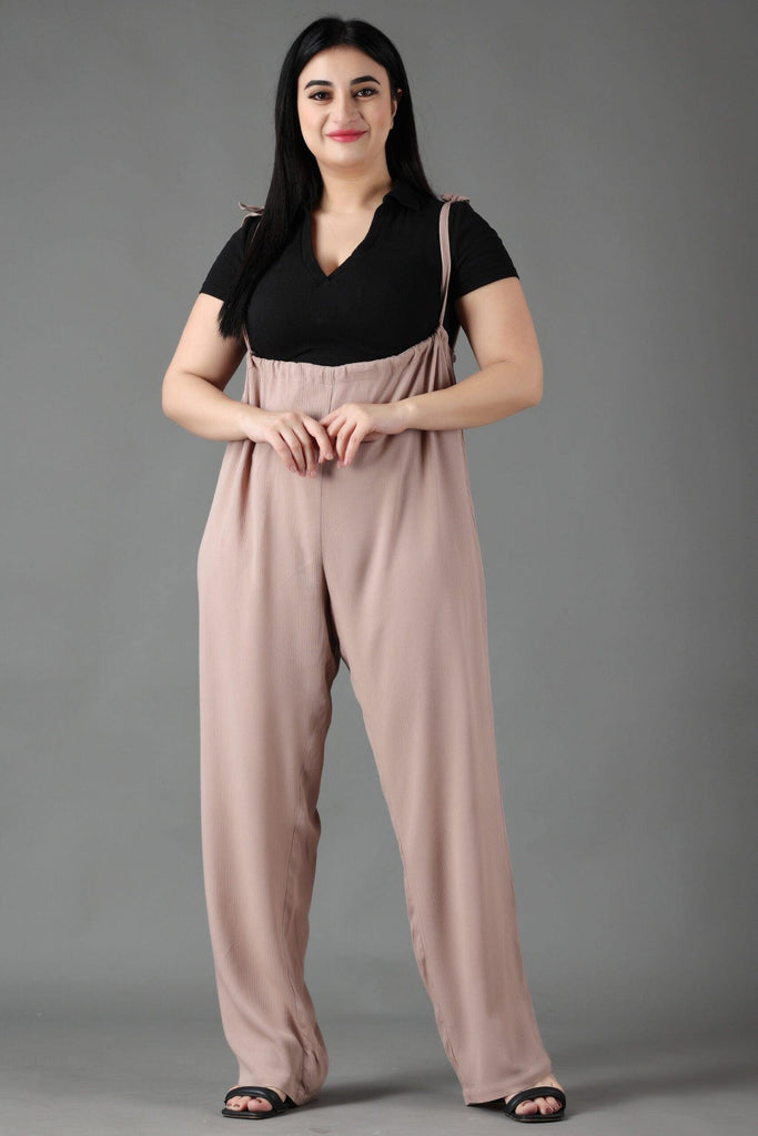 Model wearing Viscose Crepe Jumpsuit with Pattern type: Solid-1