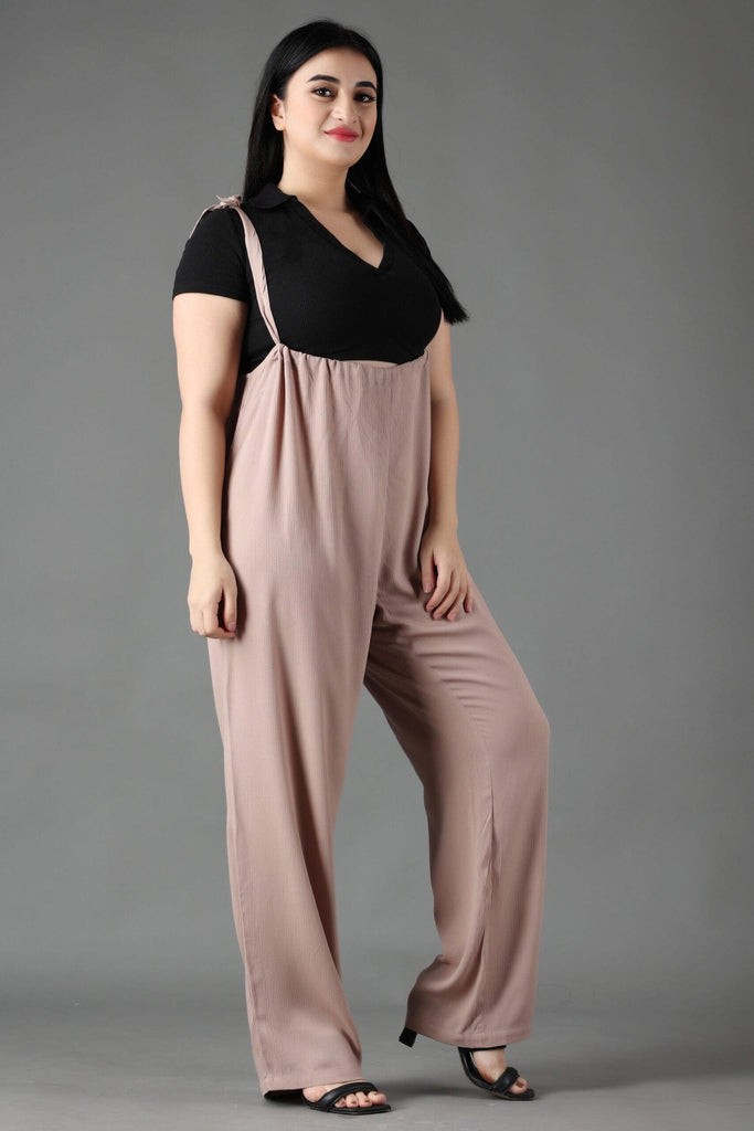 Model wearing Viscose Crepe Jumpsuit with Pattern type: Solid-3
