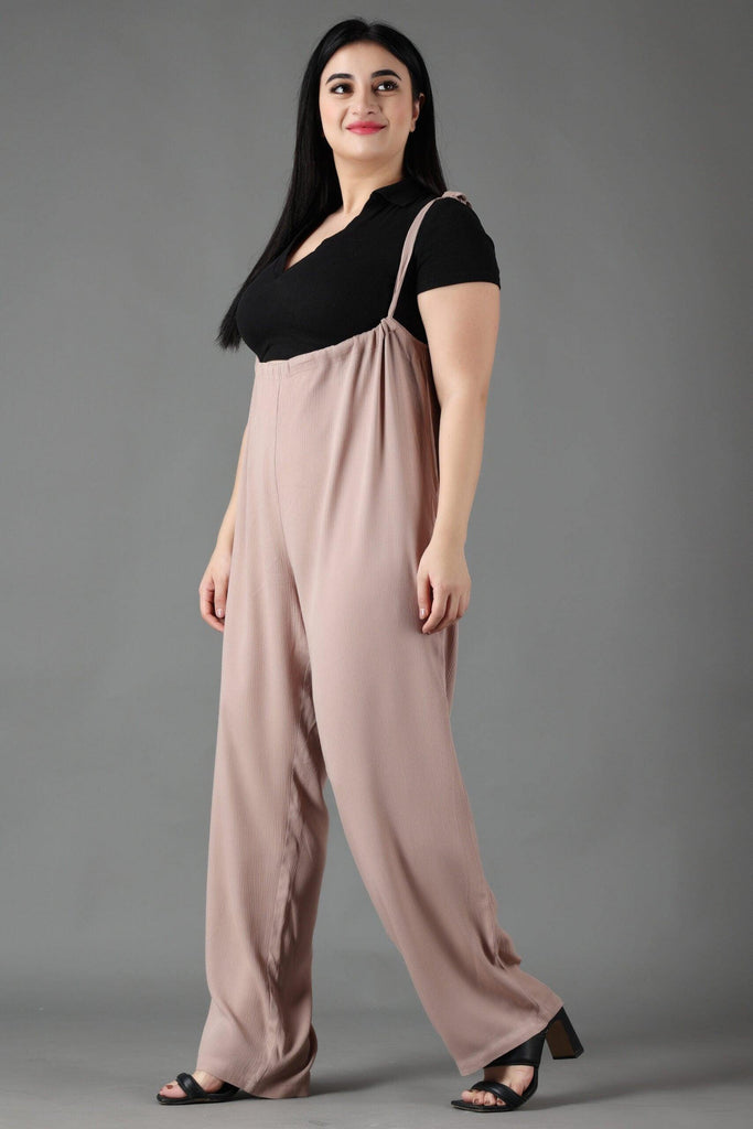 Model wearing Viscose Crepe Jumpsuit with Pattern type: Solid-4
