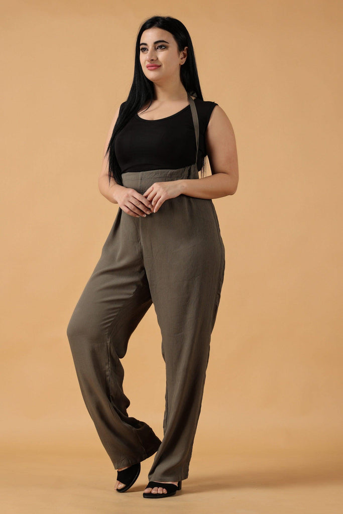 Model wearing Viscose Crepe Jumpsuit with Pattern type: Solid-7