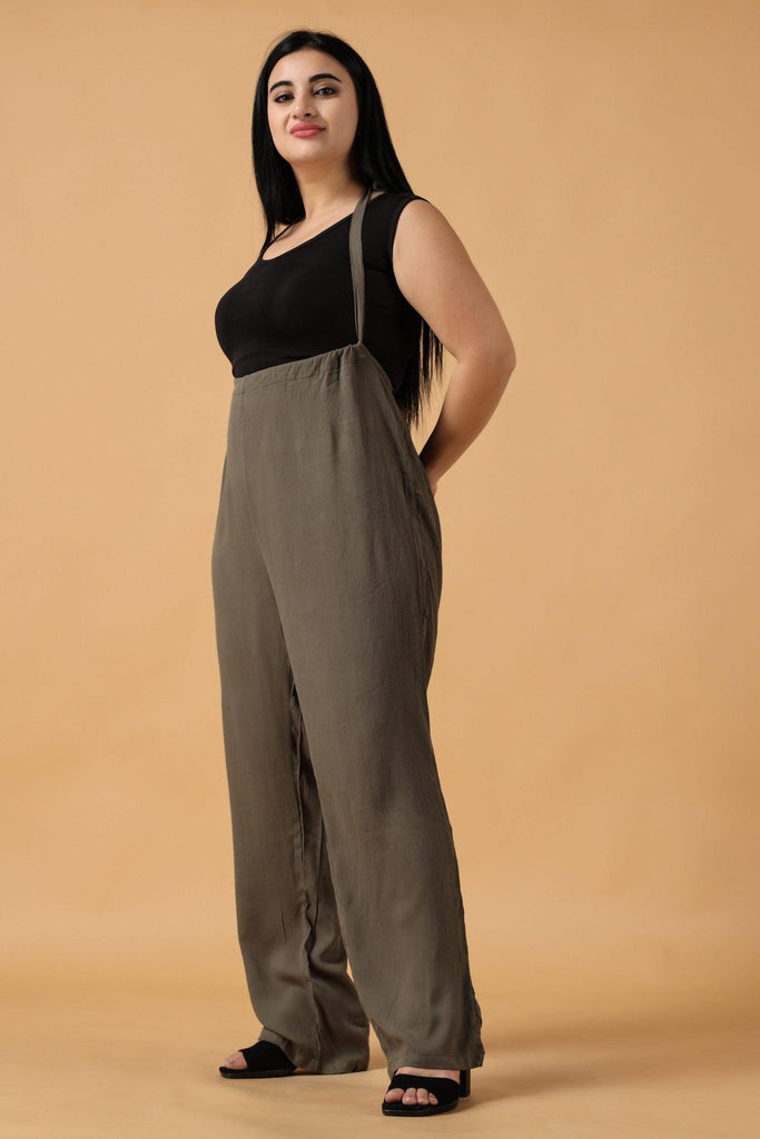 Model wearing Viscose Crepe Jumpsuit with Pattern type: Solid-8
