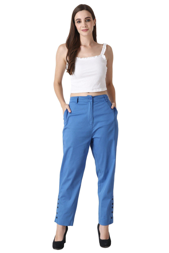 Model wearing Cotton Poplin Pant with Pattern type: Solid-6