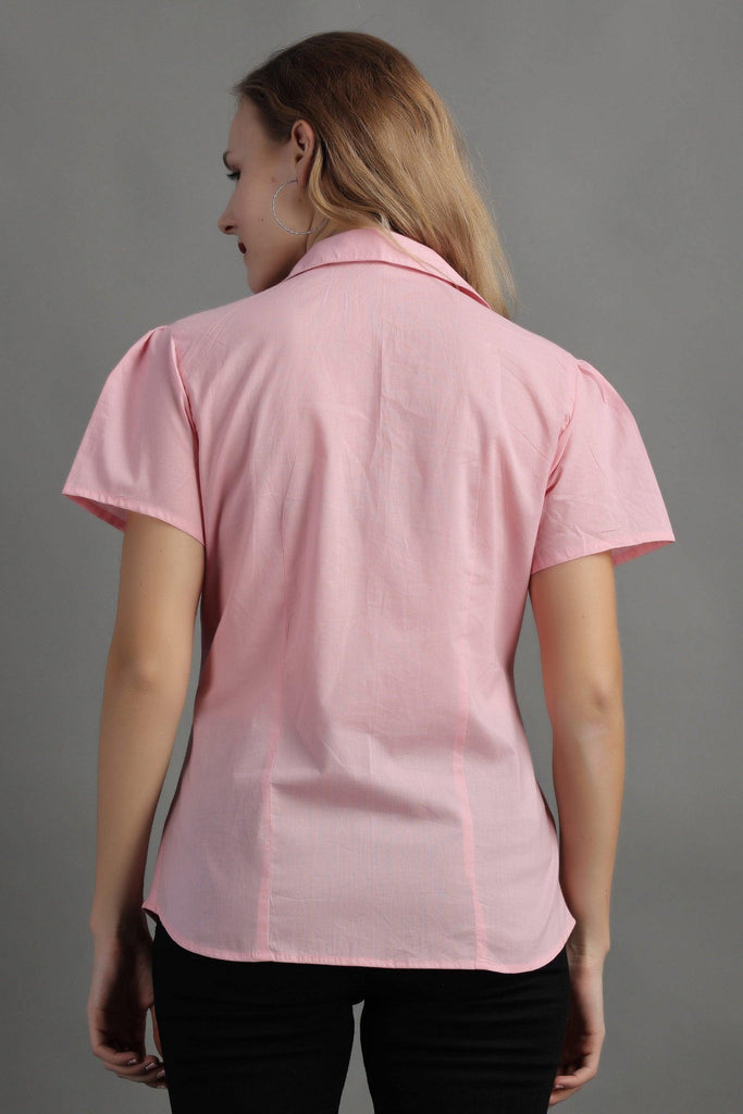 Model wearing Cotton Poplin Shirt with Pattern type: Solid-11