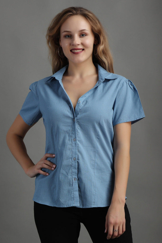 Model wearing Cotton Poplin Shirt with Pattern type: Solid-12