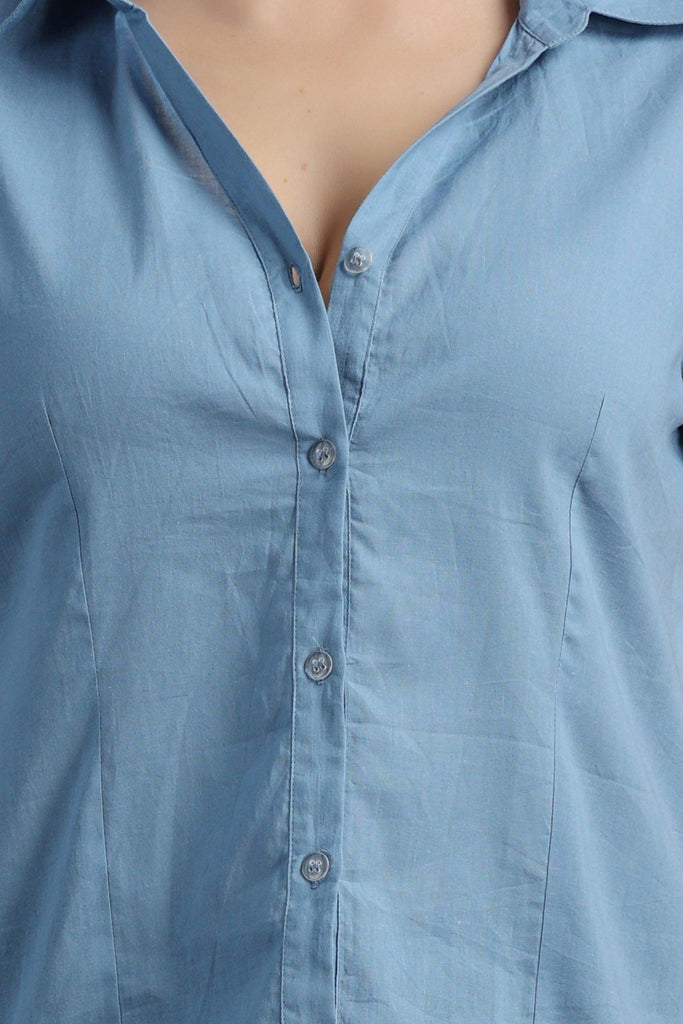Model wearing Cotton Poplin Shirt with Pattern type: Solid-13