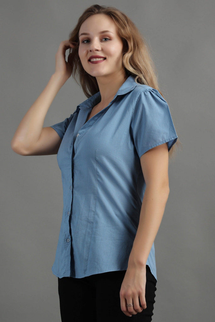 Model wearing Cotton Poplin Shirt with Pattern type: Solid-17