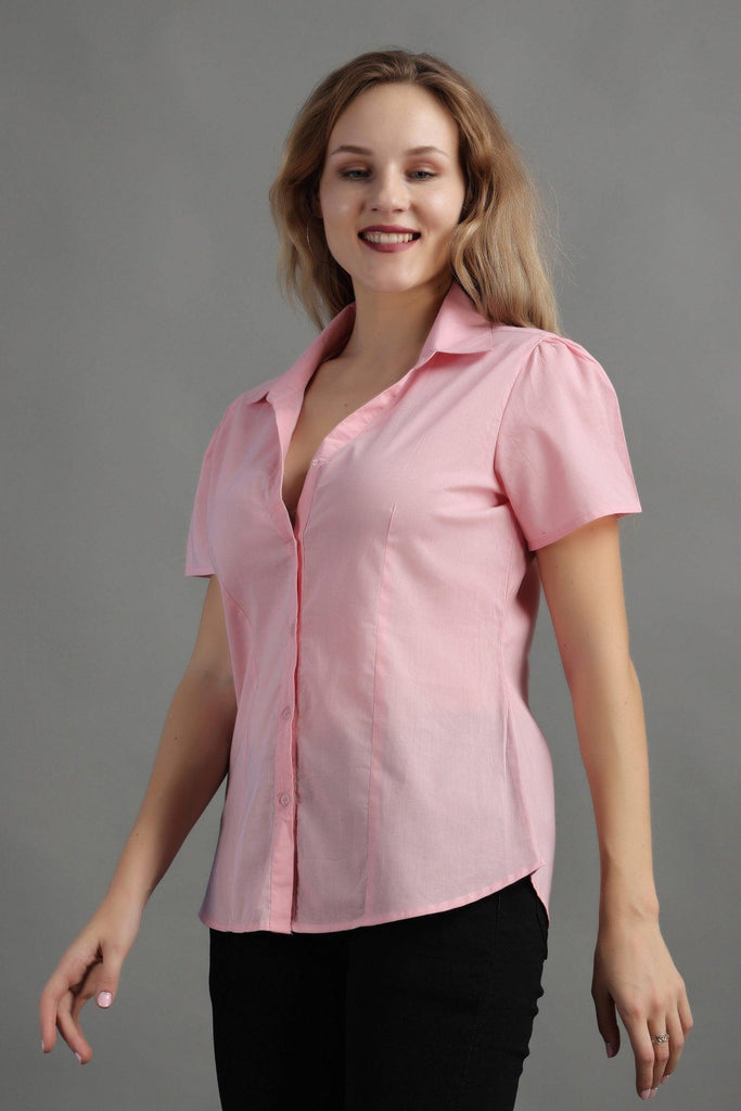 Model wearing Cotton Poplin Shirt with Pattern type: Solid-6