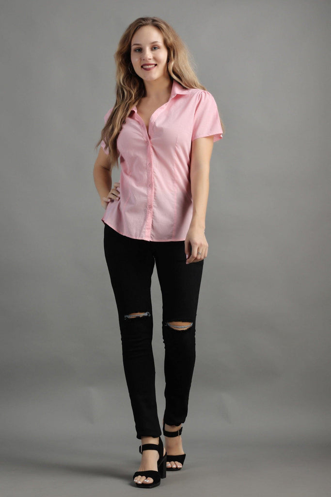 Model wearing Cotton Poplin Shirt with Pattern type: Solid-8