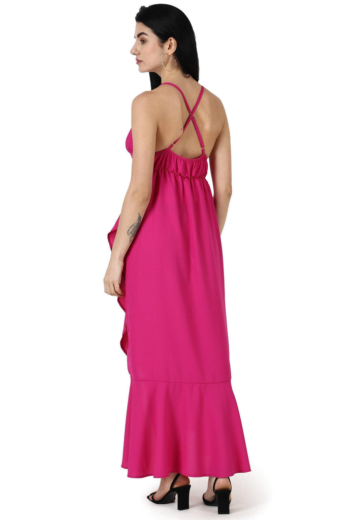 Model wearing Polyester Maxi Dress with Pattern type: Solid-2