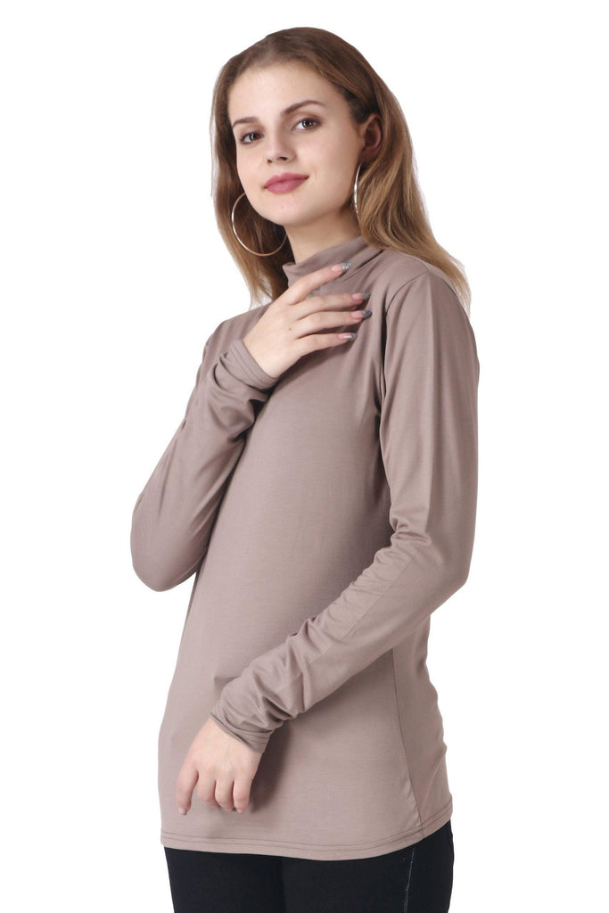 Model wearing Viscose Lycra Top with Pattern type: Solid-5