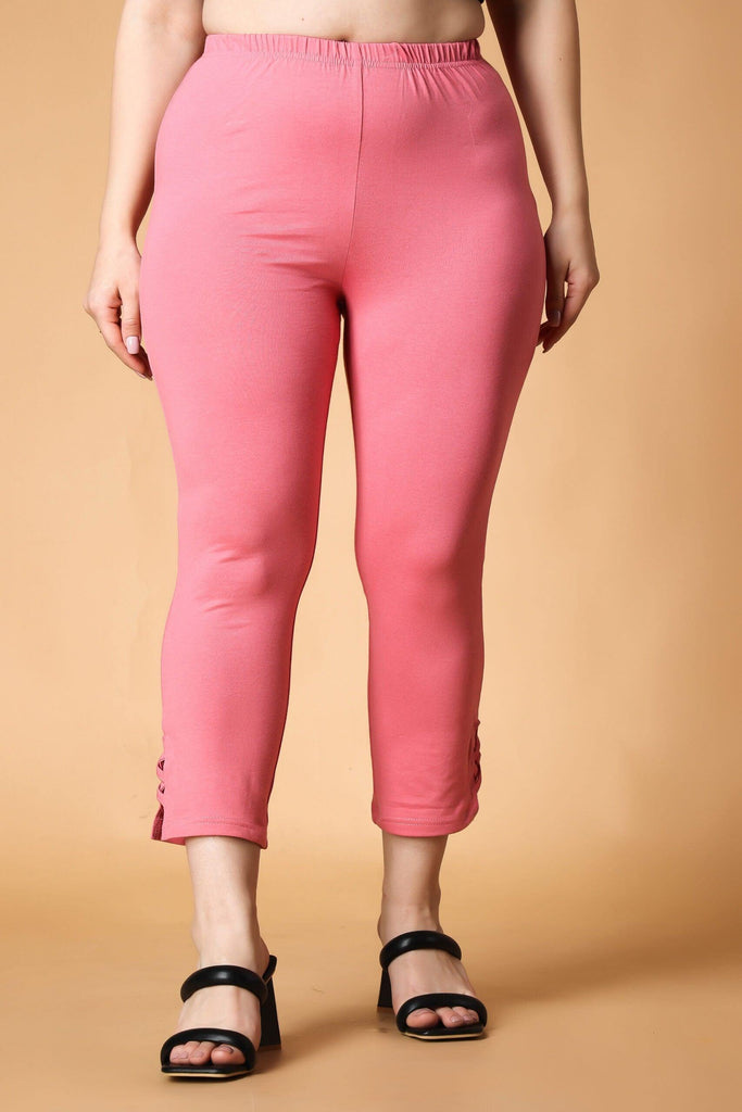 Model wearing Cotton Elastane Leggings with Pattern type: Solid-11