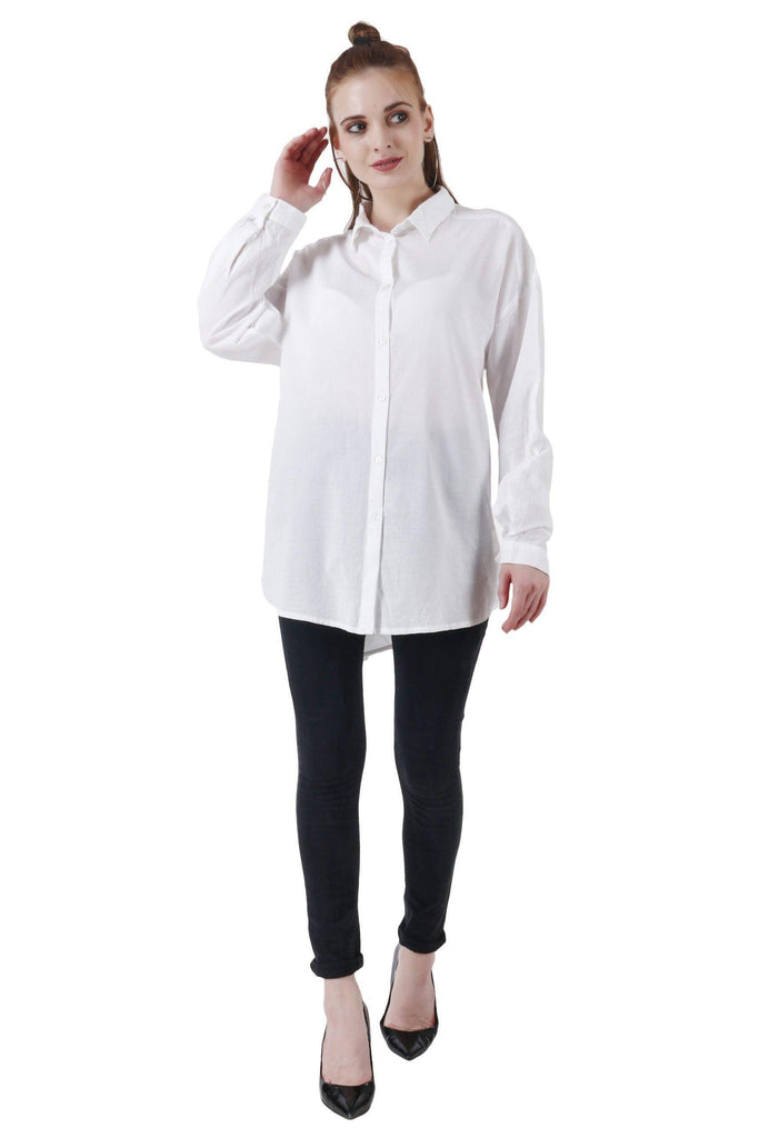 Model wearing Cotton Shirt with Pattern type: Solid-11