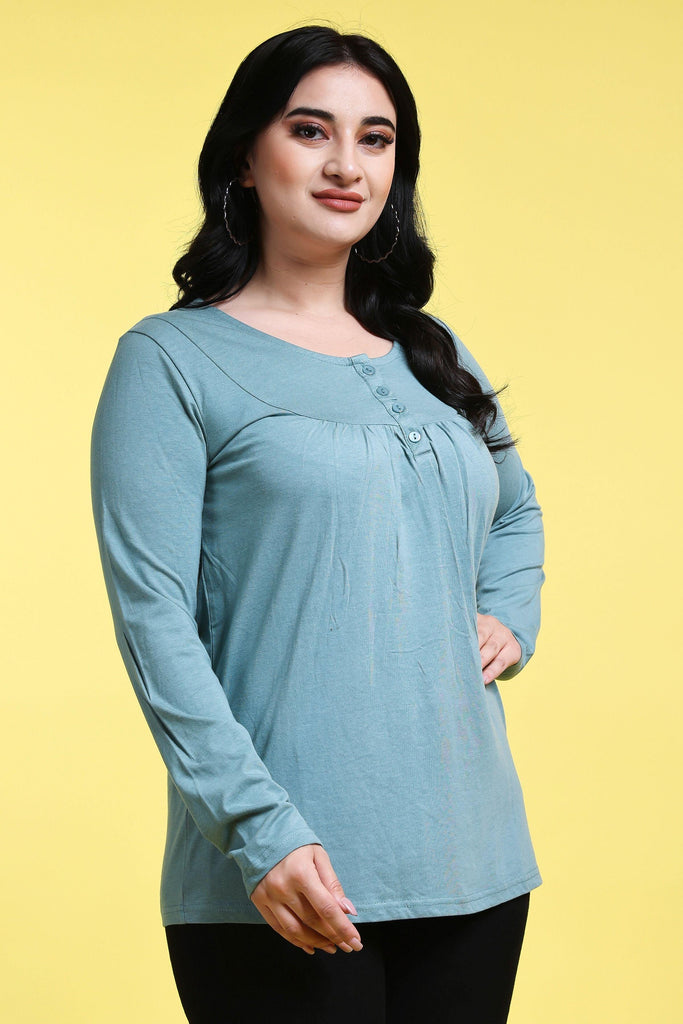 Model wearing Cotton Blended Long Top with Pattern type: Solid-10