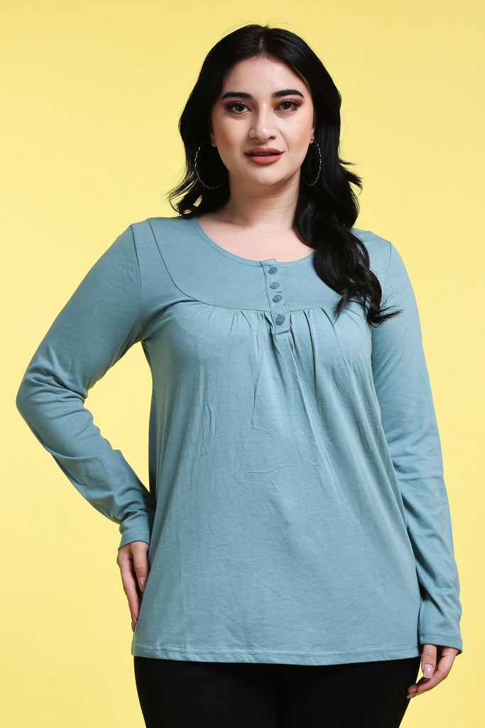 Model wearing Cotton Blended Long Top with Pattern type: Solid-9