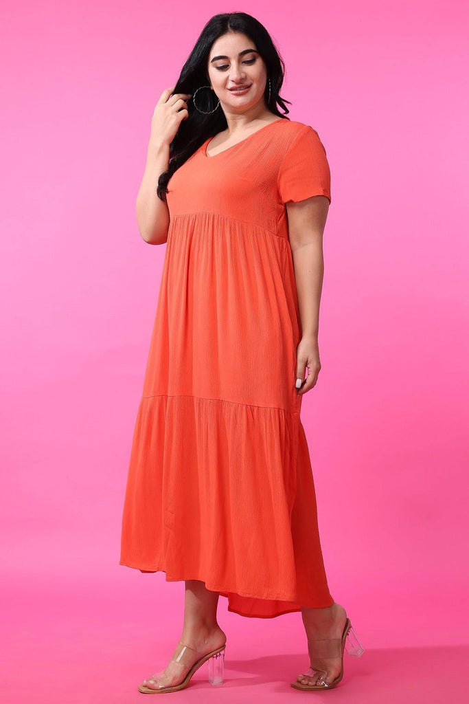 Model wearing Viscose Crepe Maxi Dress with Pattern type: Solid-11