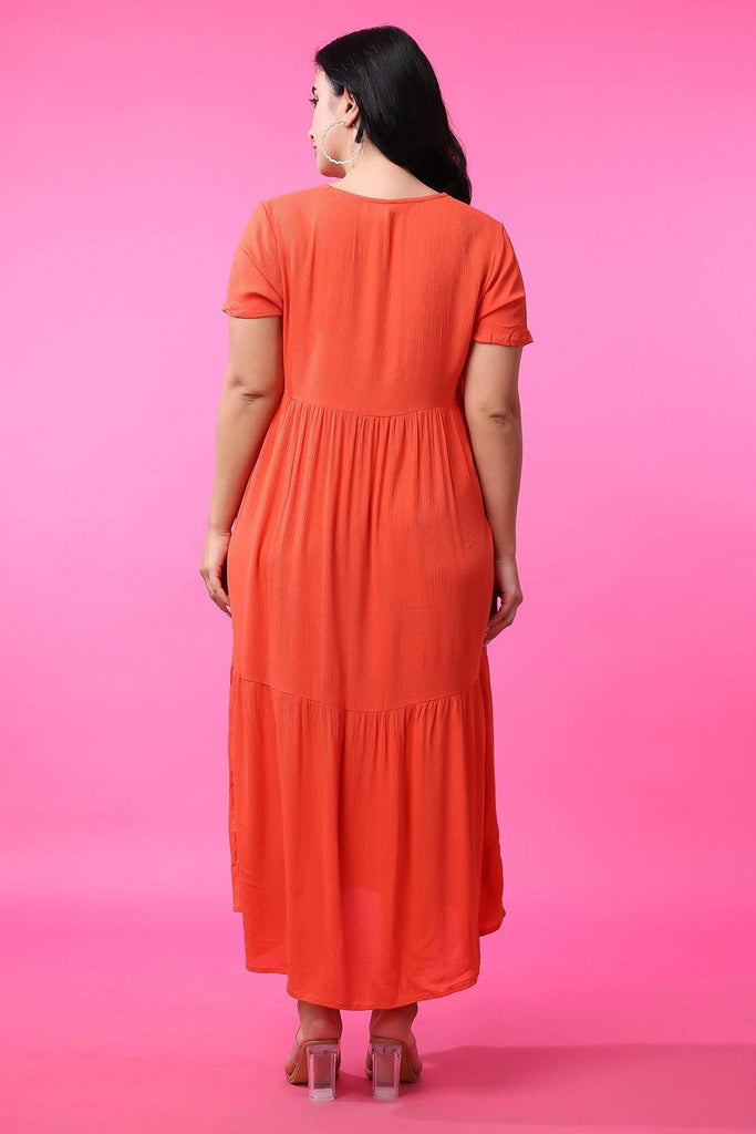 Model wearing Viscose Crepe Maxi Dress with Pattern type: Solid-8