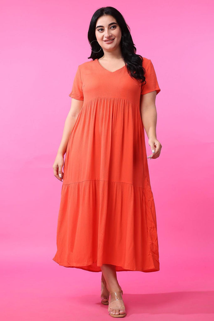 Model wearing Viscose Crepe Maxi Dress with Pattern type: Solid-9