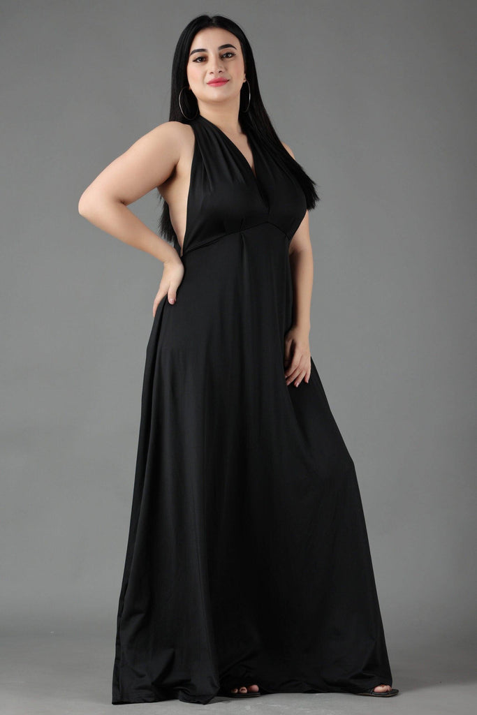 Model wearing Poly Lycra Maxi Dress with Pattern type: Solid-1