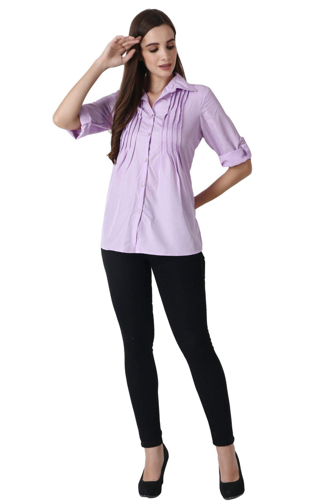 Model wearing Polyester Shirt with Pattern type: Solid-11