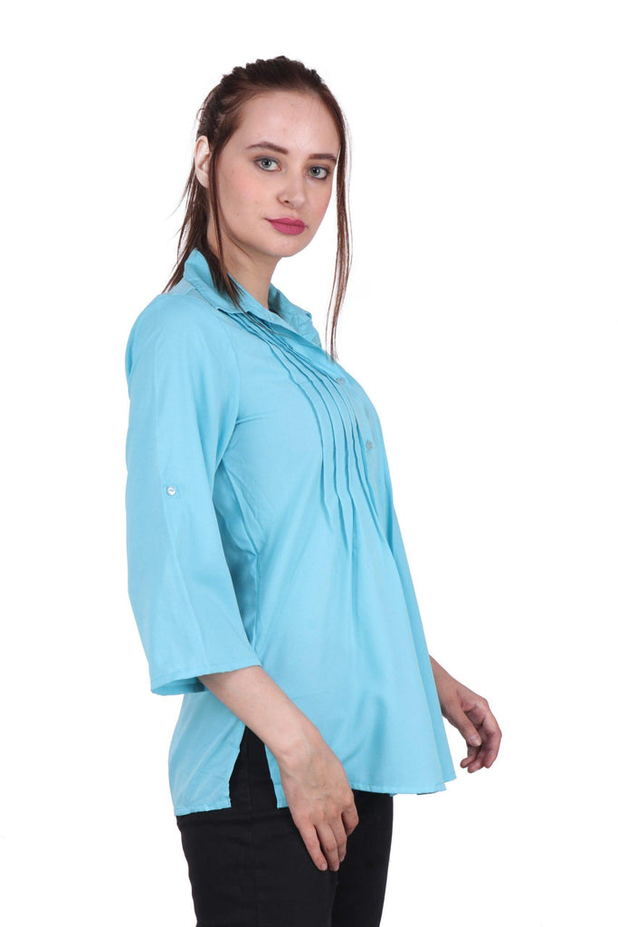 Model wearing Polyester Shirt with Pattern type: Solid-2