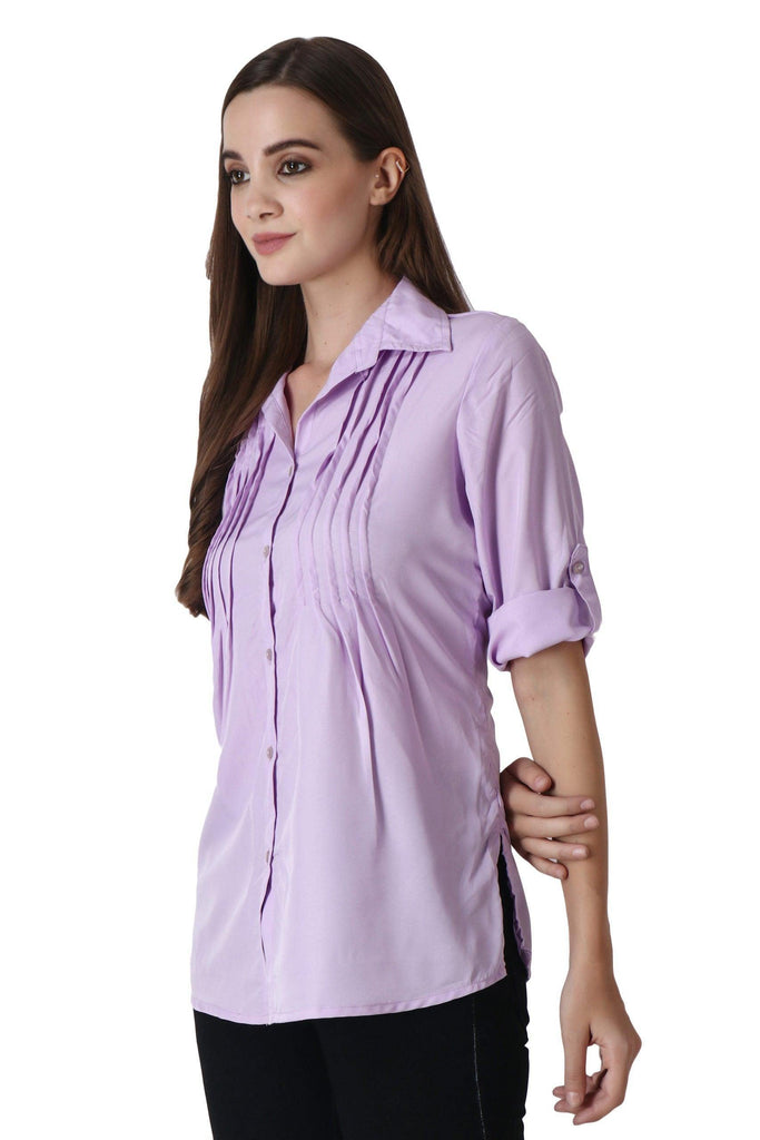 Model wearing Polyester Shirt with Pattern type: Solid-9