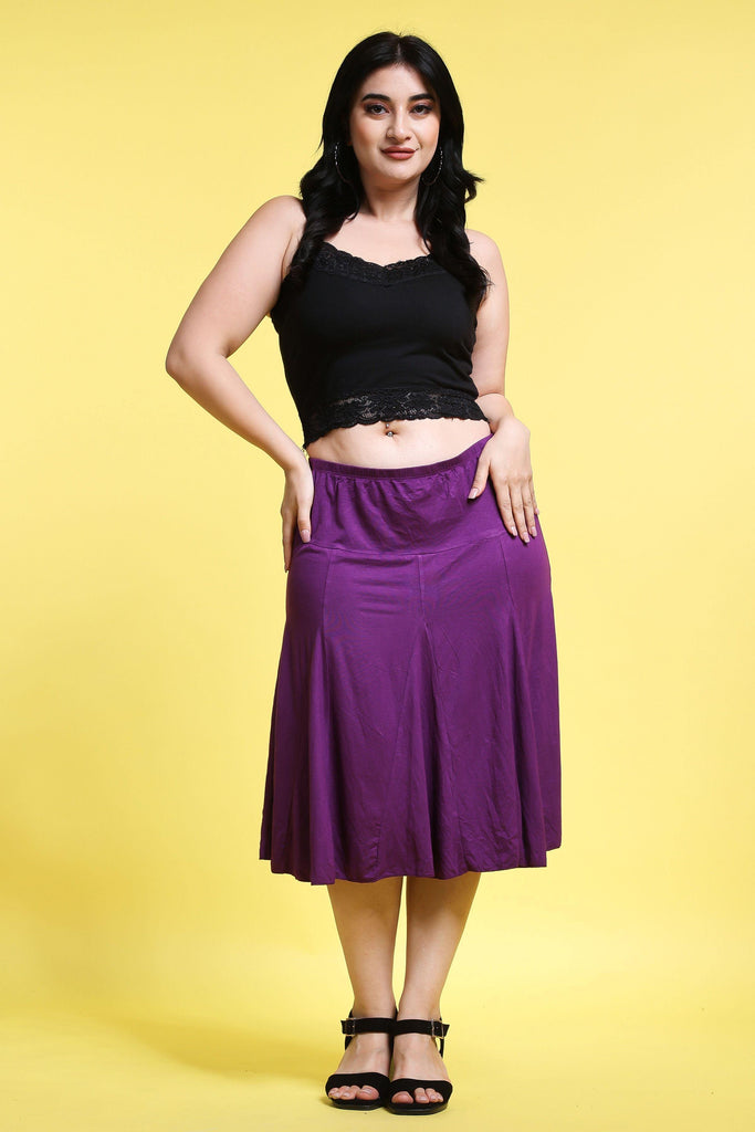 Model wearing Viscose Lycra Midi Skirt with Pattern type: Solid-12