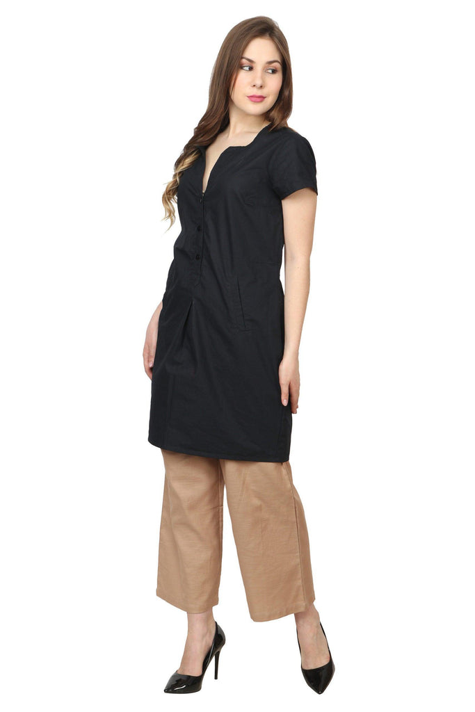 Model wearing Cotton Tunic with Pattern type: Solid-11
