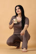 Solid Pyjama Night Suit Set -Brown