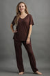 Solid Pyjama Night Suit Set -Dark Brown