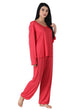 Solid Pyjama Night Suit Set with Long Sleeves-Bright Red