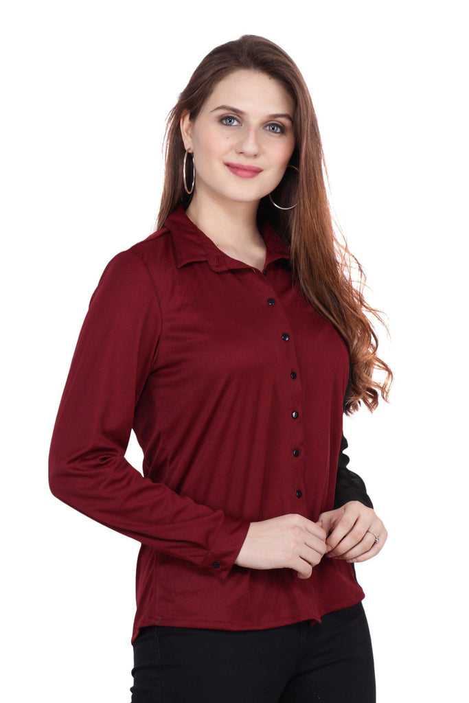 Model wearing Polyester Shirt with Pattern type: Solid-5