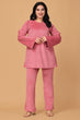 Solid Ribbed Knit Co-ord Set-Pink