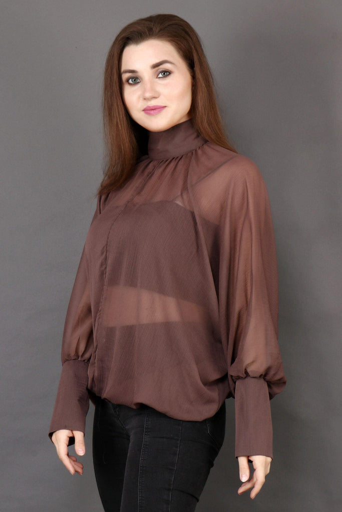 Model wearing Polyster Chiffon Top with Pattern type: Solid-12