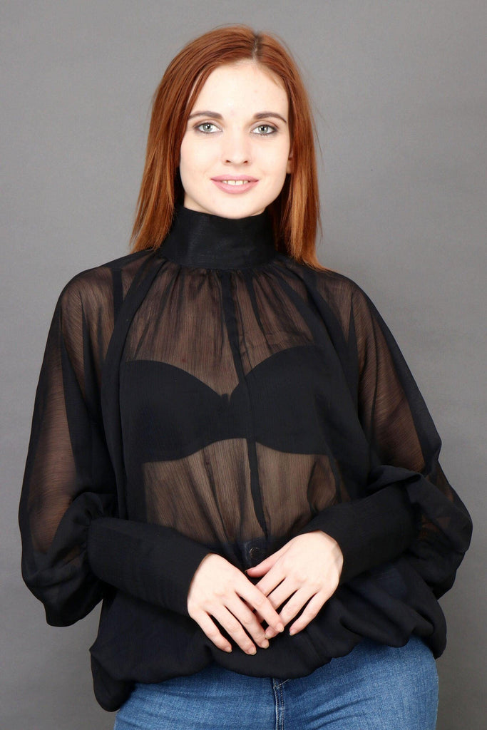 Model wearing Polyster Chiffon Top with Pattern type: Solid-1