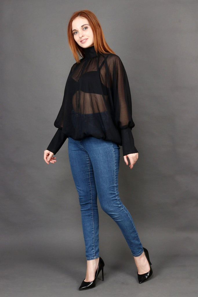 Model wearing Polyster Chiffon Top with Pattern type: Solid-4