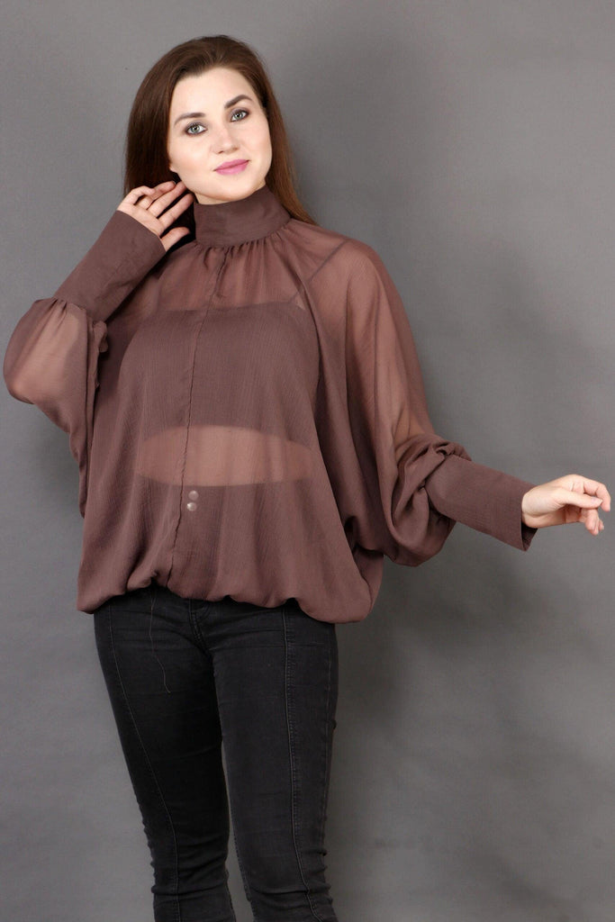 Model wearing Polyster Chiffon Top with Pattern type: Solid-8