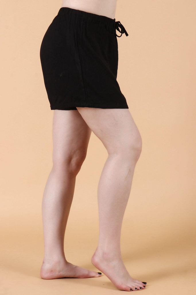 Model wearing Rayon Shorts with Pattern type: Solid-2