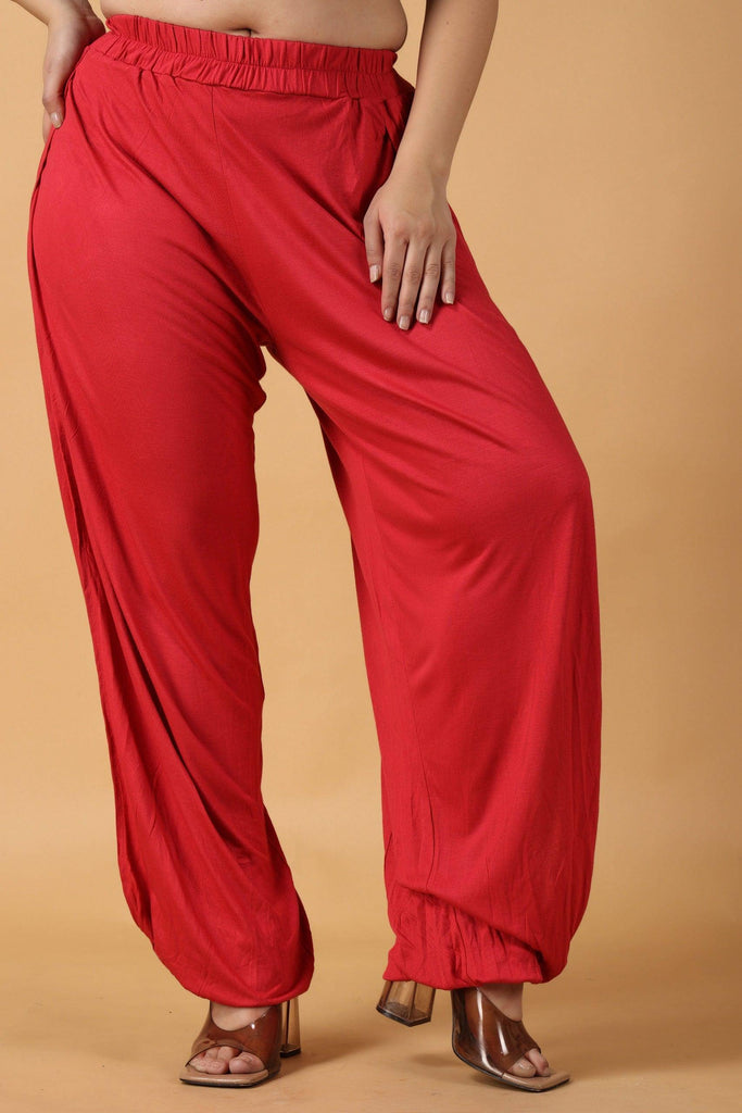 Model wearing Viscose Lycra Pyjamas with Pattern type: Solid-12