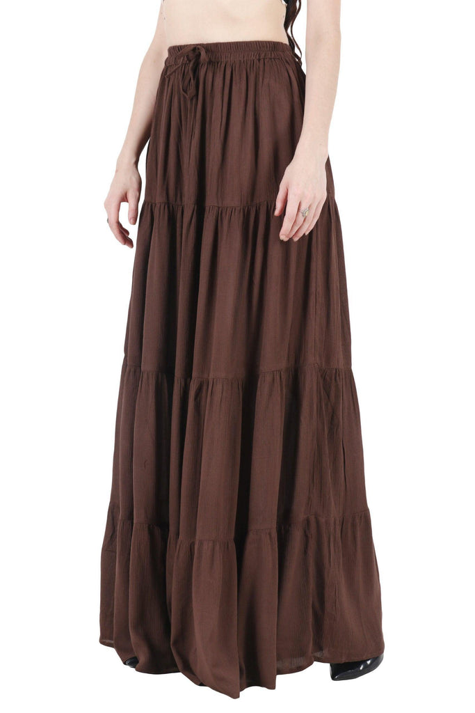 Model wearing Viscose Crepe Maxi Skirt with Pattern type: Solid-16