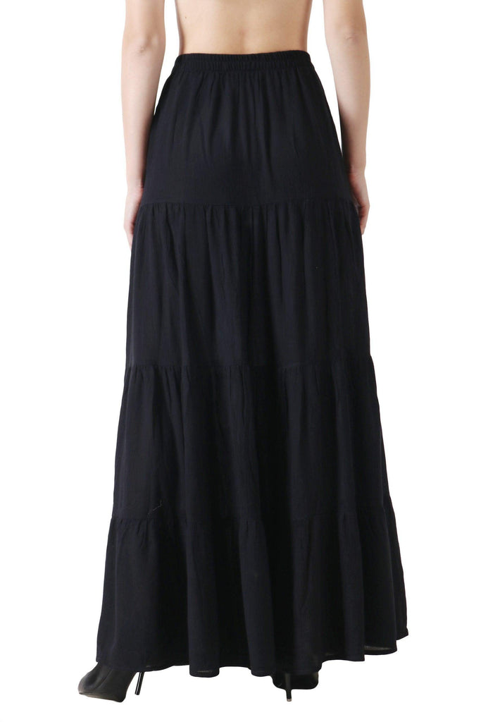 Model wearing Viscose Crepe Maxi Skirt with Pattern type: Solid-2