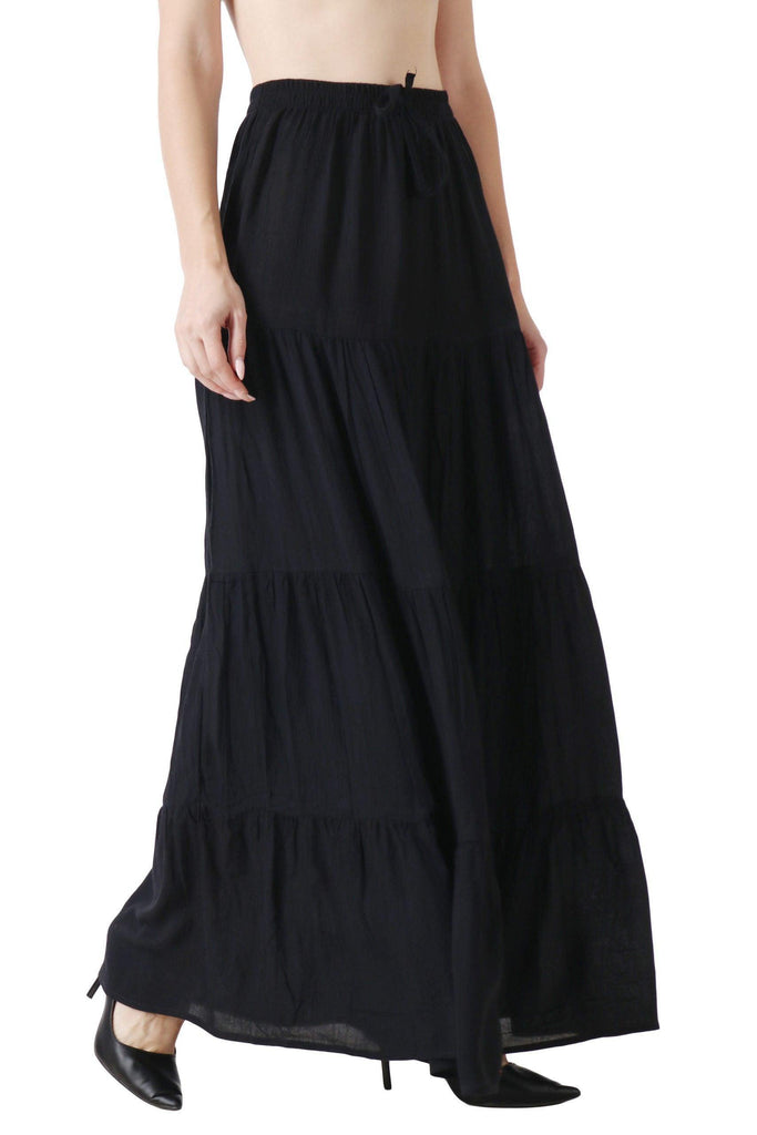 Model wearing Viscose Crepe Maxi Skirt with Pattern type: Solid-3