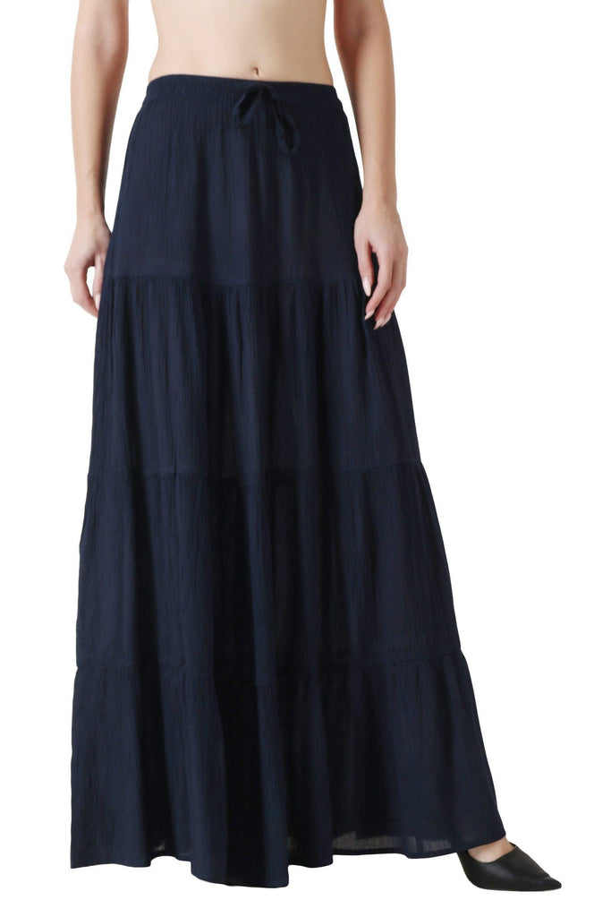 Model wearing Viscose Crepe Maxi Skirt with Pattern type: Solid-8