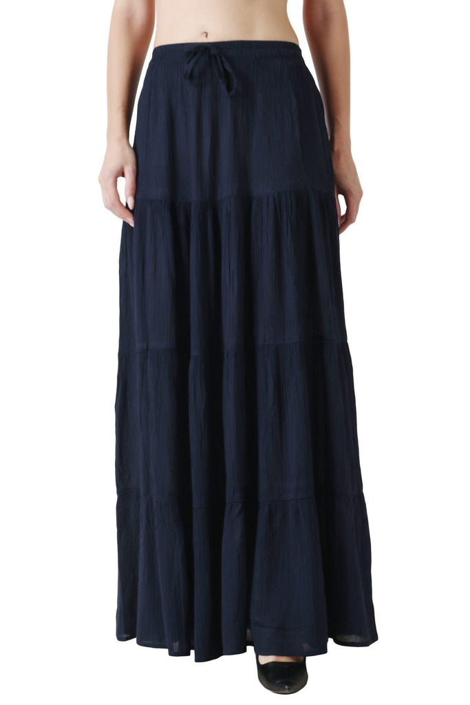 Model wearing Viscose Crepe Maxi Skirt with Pattern type: Solid-9