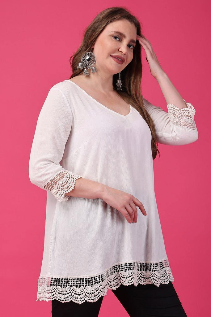 Model wearing Viscose Crepe Tunic with Pattern type: Solid-11