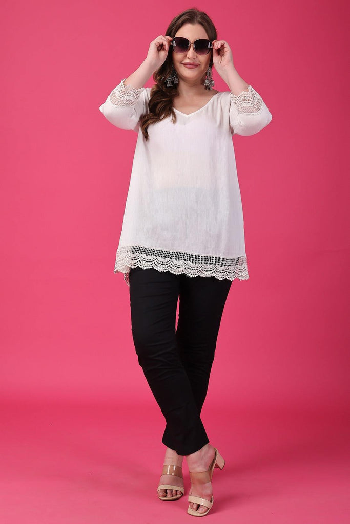 Model wearing Viscose Crepe Tunic with Pattern type: Solid-14