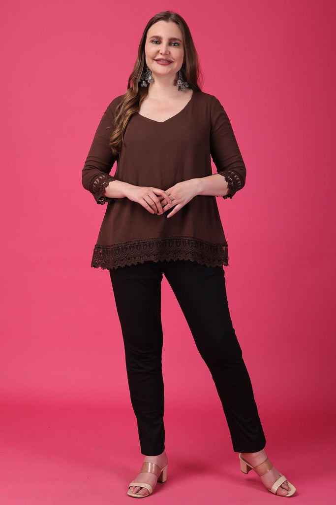 Model wearing Viscose Crepe Tunic with Pattern type: Solid-15