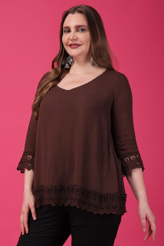 Model wearing Viscose Crepe Tunic with Pattern type: Solid-17