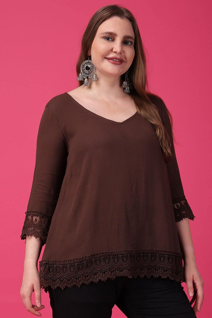 Model wearing Viscose Crepe Tunic with Pattern type: Solid-18