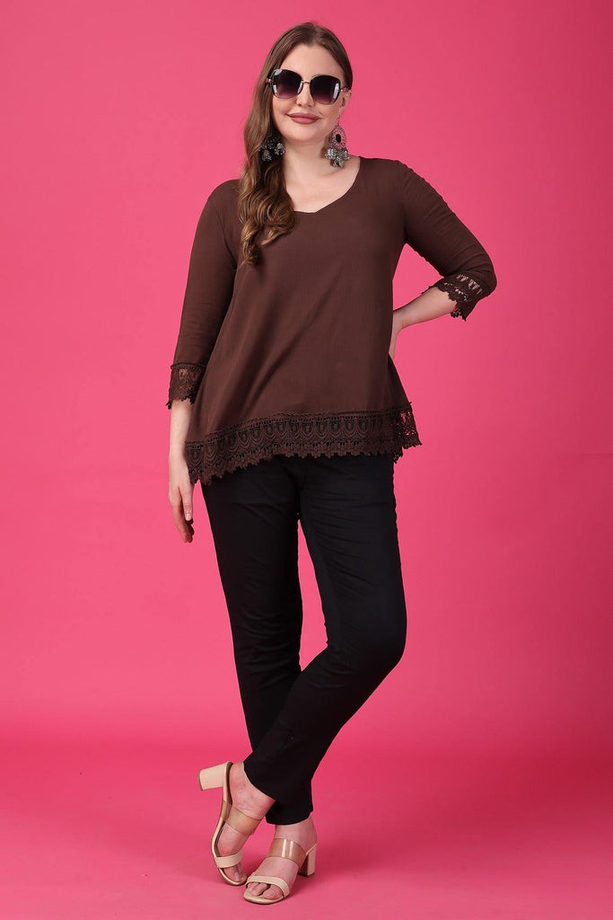 Model wearing Viscose Crepe Tunic with Pattern type: Solid-21